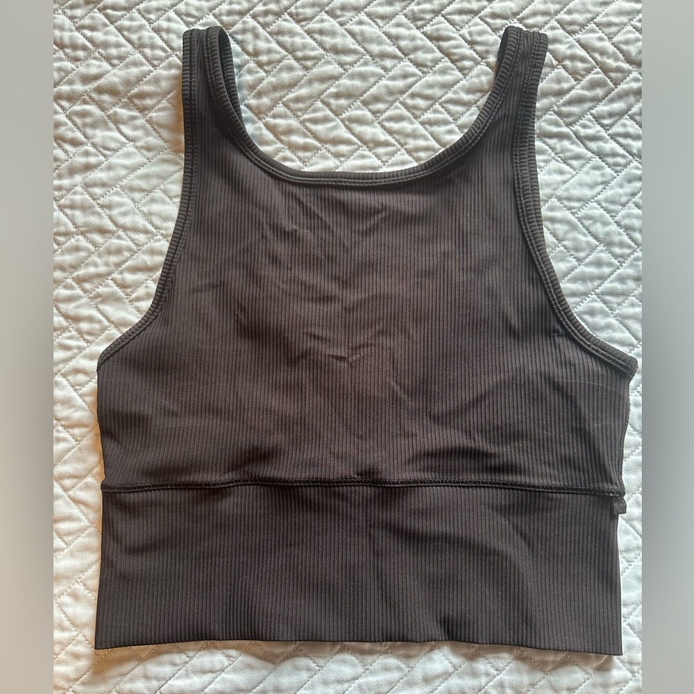 Lululemon power pivot tank black ribbed sz 6